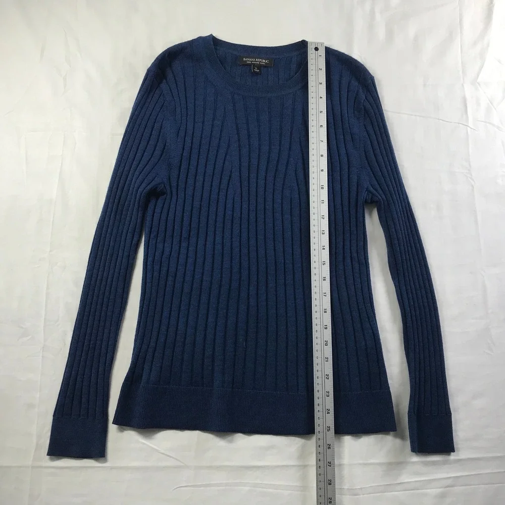 Banana Republic Mens Blue 100% Merino Wool Ribbed Crew Neck Sweater Large